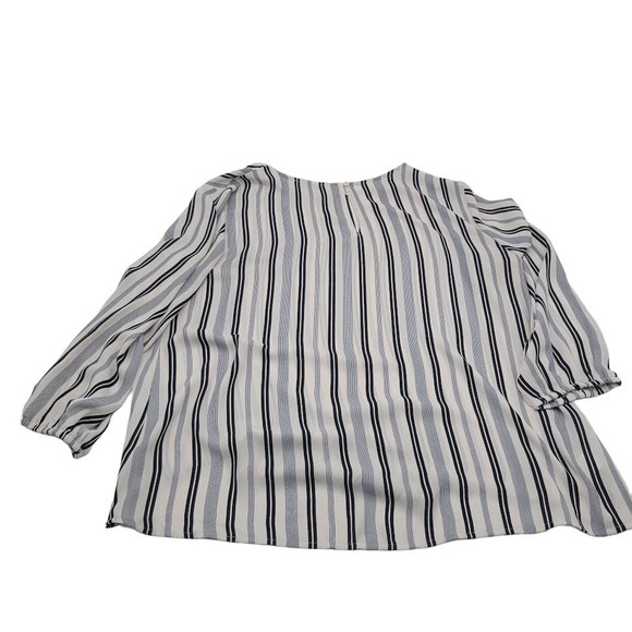 Loft Navy & White Striped Tie Front 3/4 Sleeve Blouse Womens Sz L - Picture 2 of 11